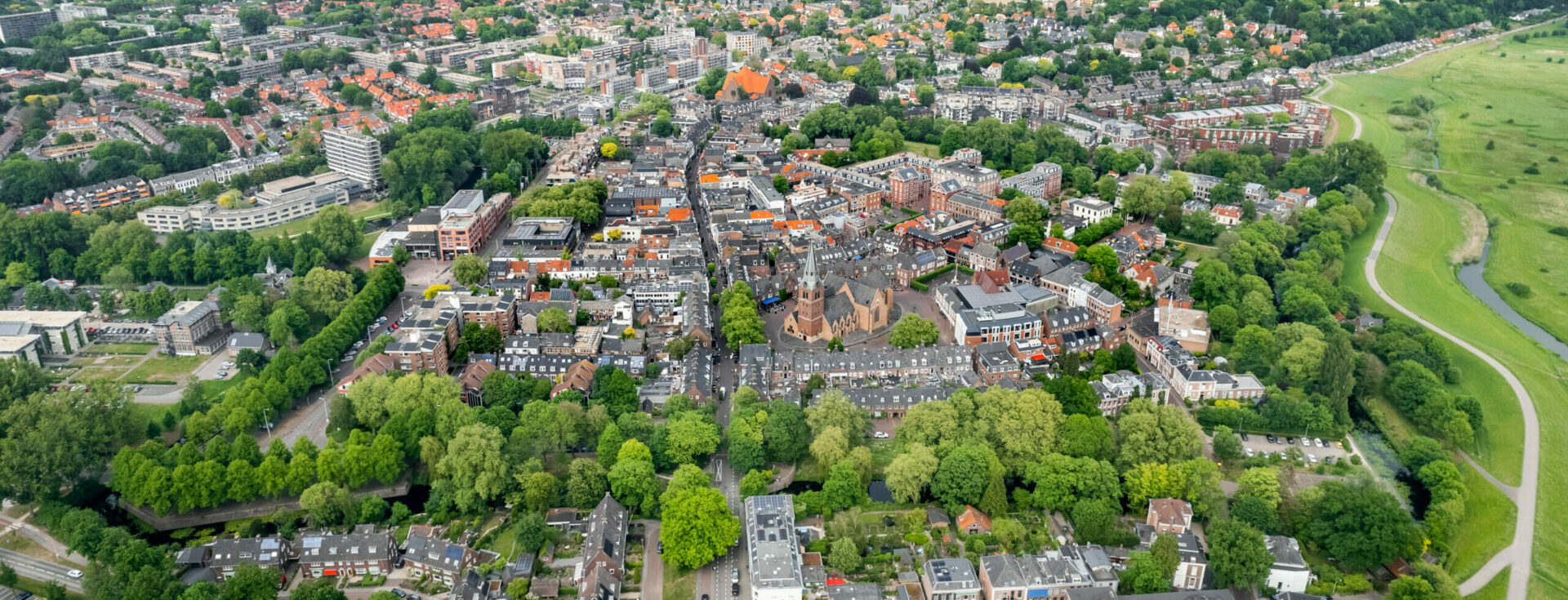 Centrum van Wageningen van bovenaf